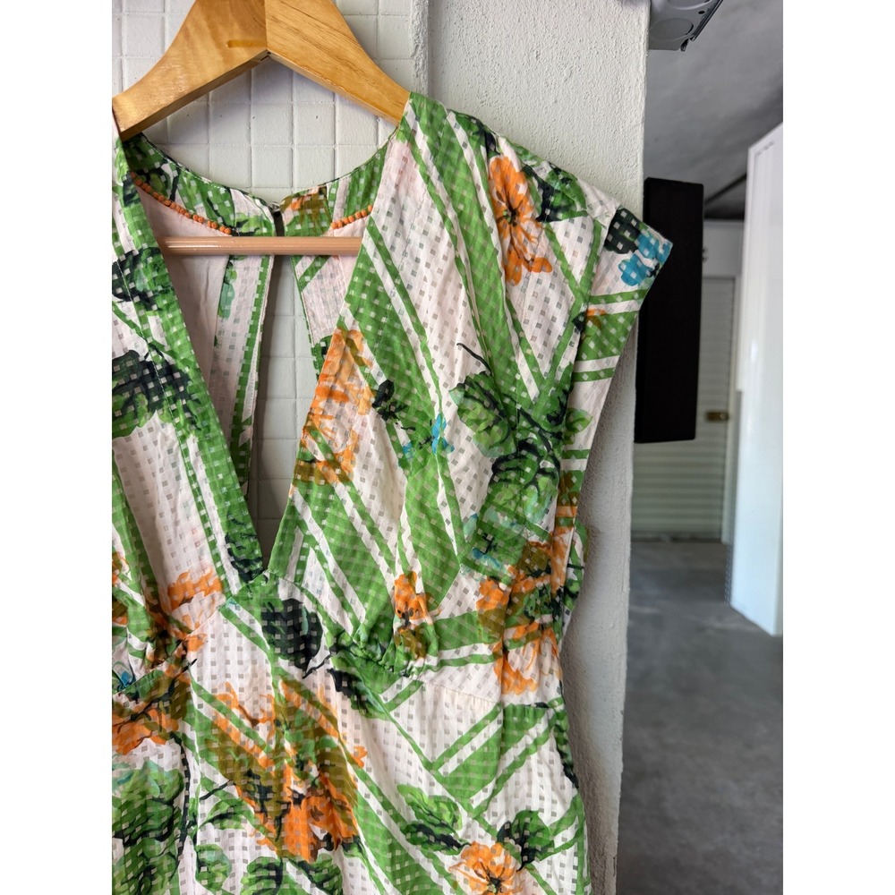 Maeve Anthropologie Maxi Dress 4 Green Floral Open Back Cap Sleeve - Picture 3 of 9